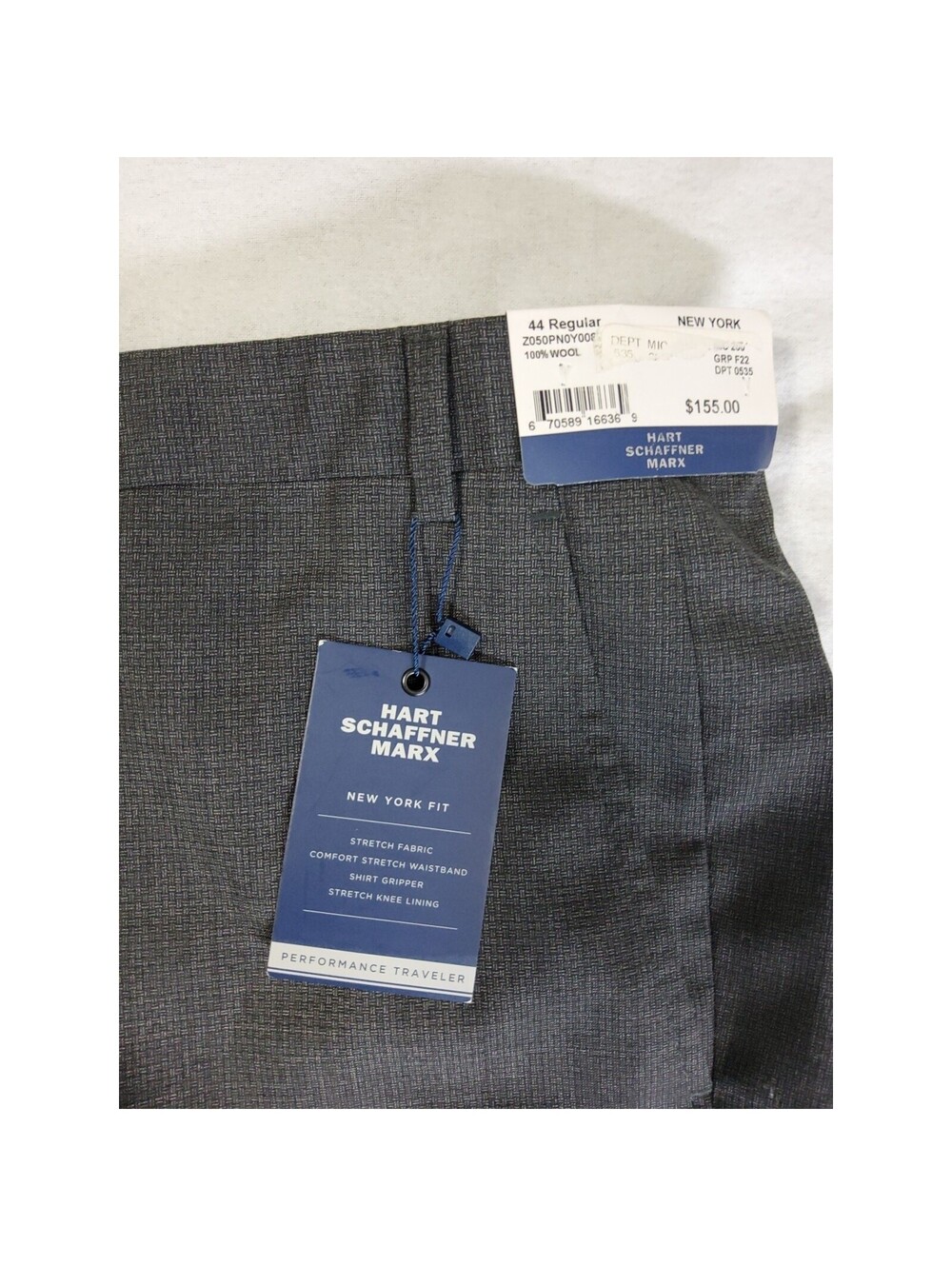 Hart Schaffner Marx New York 100% Wool Dress Pants 44R Unhemmed Gray $155 NWT - Picture 9 of 15